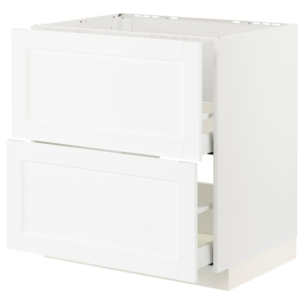 METOD witte kast met houtnerf, rechthoekig, drie open planken.