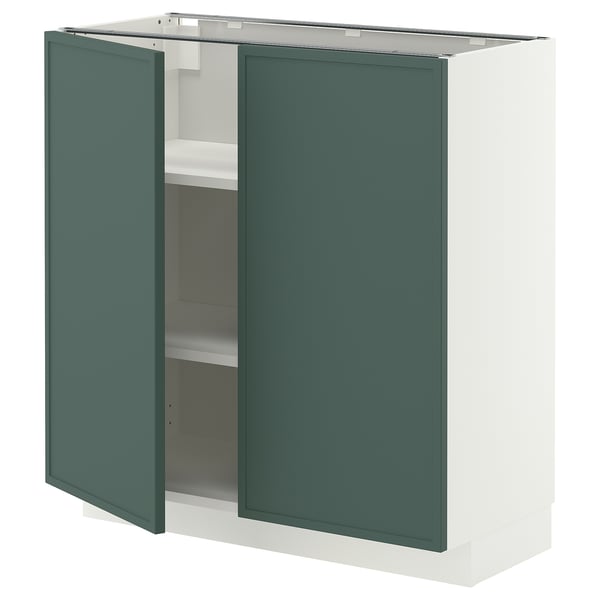 METOD Onderkast met plank/2 deuren, wit/Aspudden donker grijsgroen, 80x37 cm