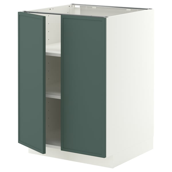 METOD Onderkast met plank/2 deuren, wit/Aspudden donker grijsgroen, 60x60 cm
