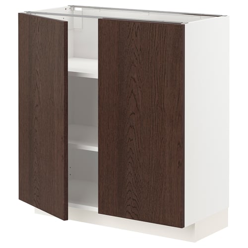 METOD Onderkast met plank/2 deuren, wit/Sinarp bruin, 80x37 cm