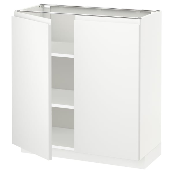 Wit METOD keukenblok met 2 open legplanken. Moderne, minimalistische, matte afwerking. Vierkante vorm. Verstelbare planken.