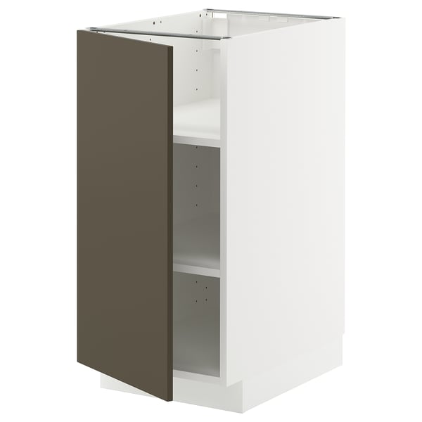 Witte METOD keukenkast, donkerbruine deur, verstelbare legplanken.