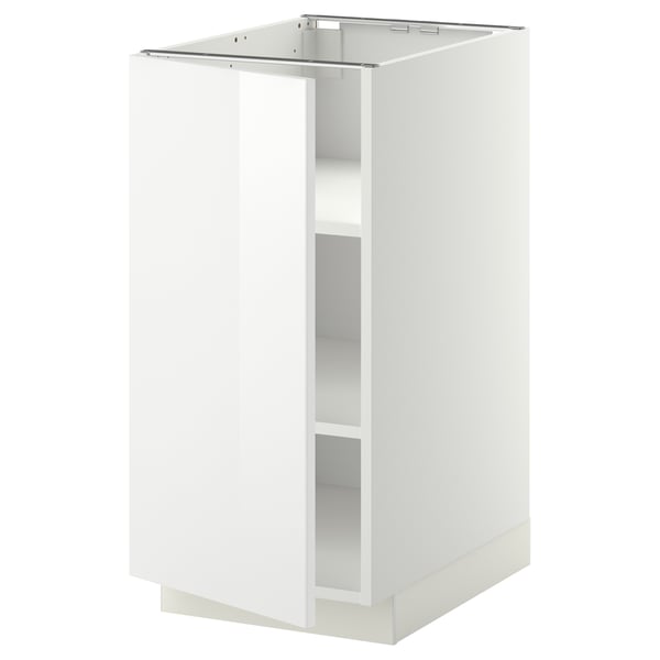 METOD witte keukenkast: modern, glanzend, vierkant, verstelbare legplanken, stevig frame, met nikkelen scharnieren.