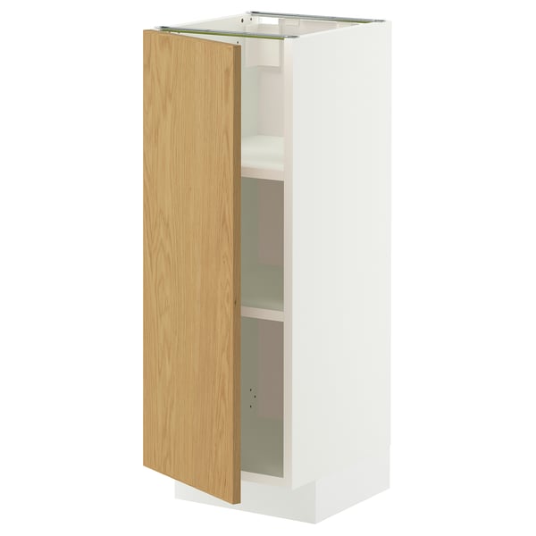 METOD wandkast in wit met verstelbare legplanken, licht eiken deur, vierkante vorm.