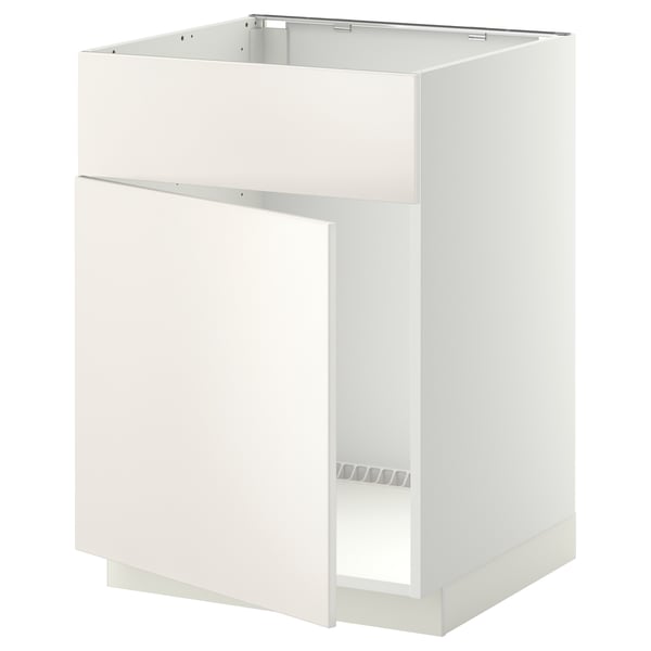Een witte METOD keukenkast met een strak design en stevig frame.