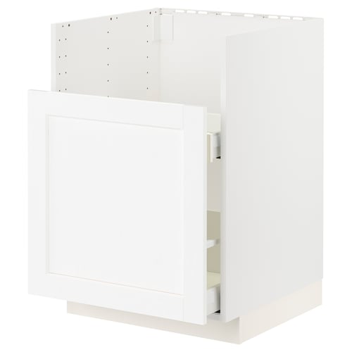 Wit ikea METOD keukenblok van spaanplaat en vezelplaat in een rechthoekige vorm met gladde ladefronten.