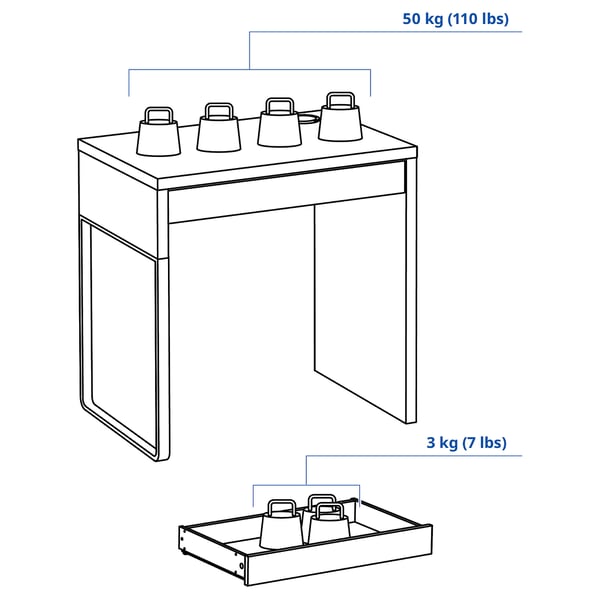 MICKE Bureau, wit, 73x50 cm