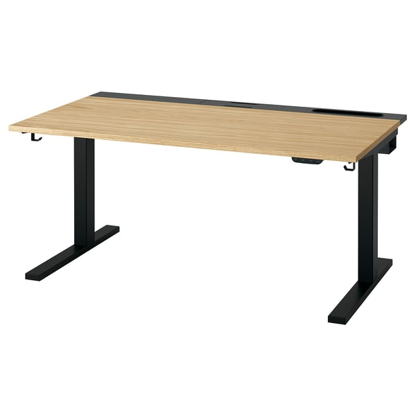 MITTZON verstelbaar bureau - zwart onderstel, licht houten blad.
