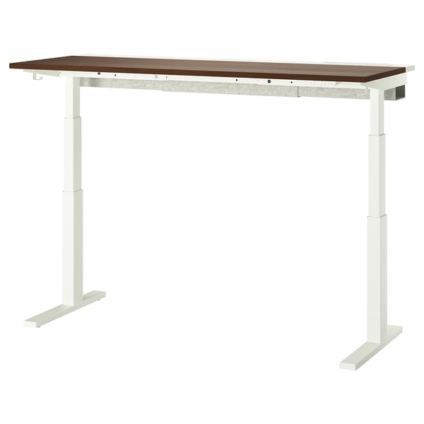 MITTZON bureau, bruin blad, witte poten, in hoogte verstelbaar, modern design.