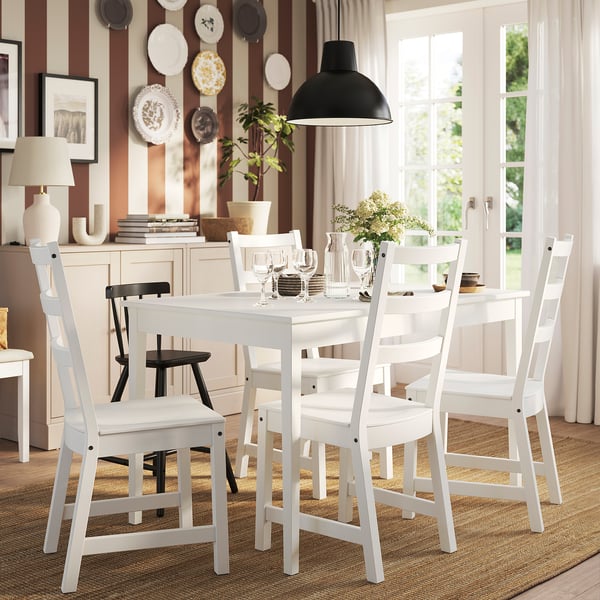 NÄSINGE / NORDVIKEN Tafel en 4 stoelen, wit/wit, 130/190x80 cm