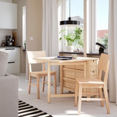 NORDEN / KARSKÄR Tafel met 2 stoelen, berken/rubberboomhout, 26/152x80 cm