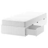 Wit NORDLI bedframe met 3 lades, strak design, opbergruimte onder het bed.