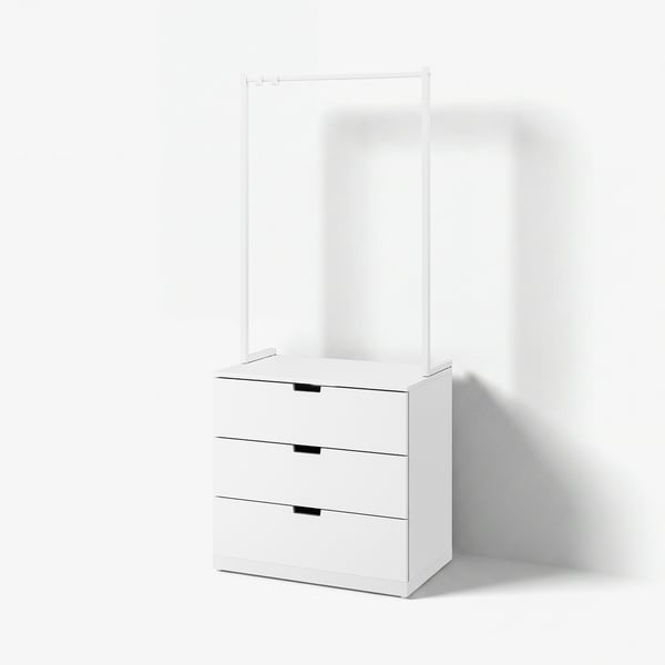 NORDLI-kist met 3 lades en kledingstang, minimalistisch.