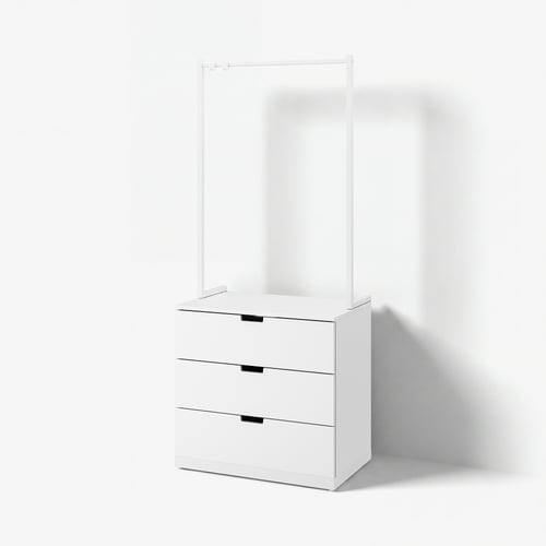 NORDLI-kist met 3 lades en kledingstang, minimalistisch.