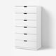 NORDLI: witte kist met zes lades, modern minimalistisch ontwerp, gladde cellulosevoorkant, veilige wandbevestiging.