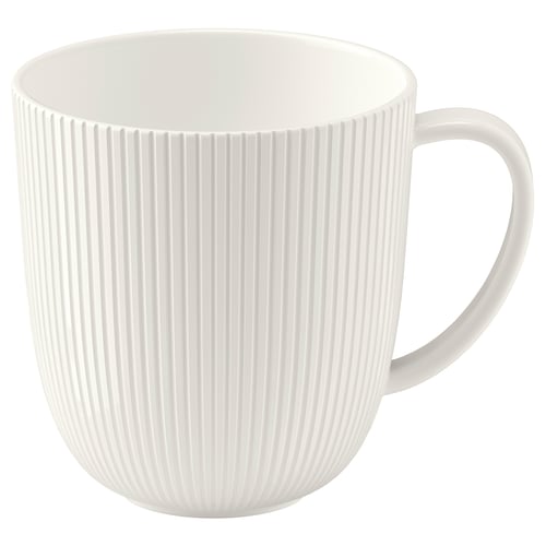 OFANTLIGT witte mok, elegante verticale lijnen, stevig, veldspaat porselein.
