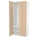 Ikea PAX kledingkast, wit met licht eiken deuren, open staande met planken.