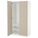 PAX kledingkast, beige. Modern, hoog, rechthoekig. Zachtsluitende scharnieren, twee deuren, planken aan de binnenkant.