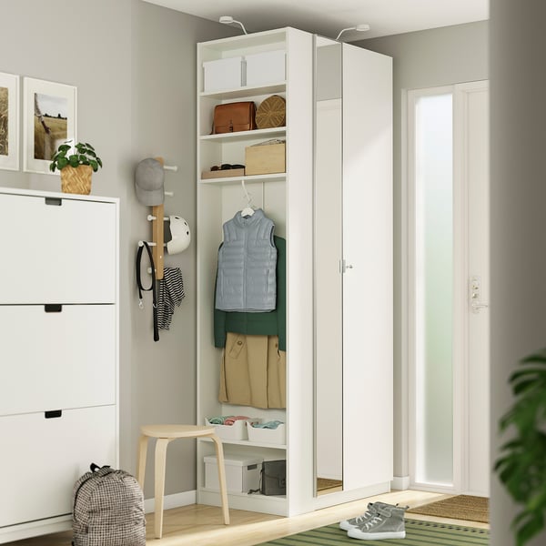 PAX / FORSAND/ÅHEIM Kledingkastcombinatie, wit spiegelglas/wit, 95x60x236 cm
