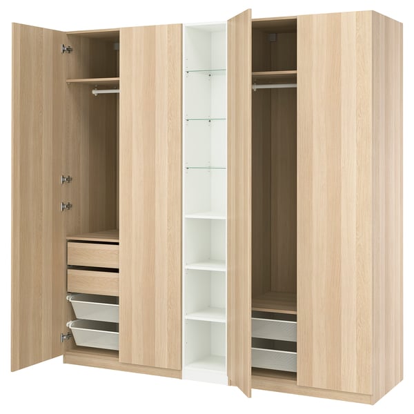 PAX / FORSAND Kledingkastcombinatie, wit gelazuurd eikeneffect wit gelazuurd eikeneffect/wit, 235x60x236 cm