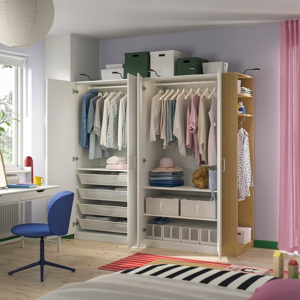 PAX / FORSAND Kledingkastcombinatie, wit wit/eikenpatroon, 220x60x201 cm