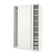 Witte PAX kledingkast met schuifdeuren, binnenplanken en gaasmand. Modern, minimalistisch design met grijze accenten.