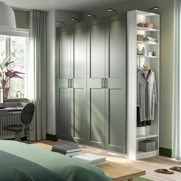 PAX / GRIMO Kledingkastcombinatie, wit grijsgroen/wit, 220x60x236 cm