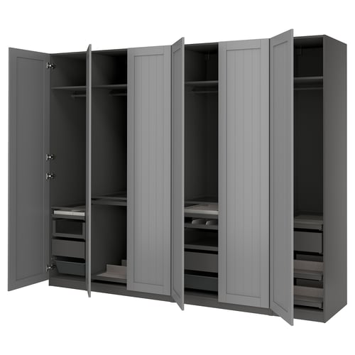 PAX / GULLABERG Kledingkastcombinatie, donkergrijs/grijs, 300x60x236 cm