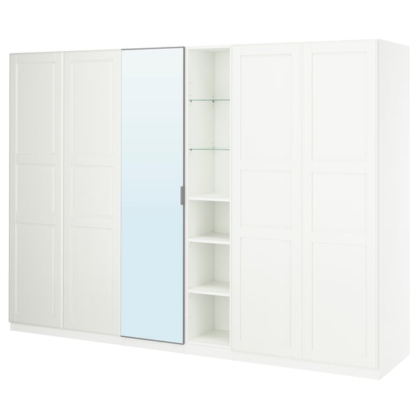 PAX / KAMMARTORP/TYSSEDAL Kledingkastcombinatie, wit spiegelglas/grijs wit, 285x60x201 cm