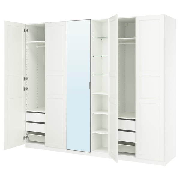PAX / KAMMARTORP/TYSSEDAL Kledingkastcombinatie, wit spiegelglas/grijs wit, 285x60x236 cm