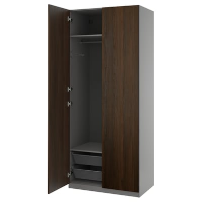 PAX / STORKLINTA Kledingkastcombinatie, donkergrijs/donkerbruin gebeitst eikeneffect, 100x60x236 cm