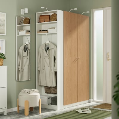 PAX / STORKLINTA Kledingkastcombinatie, wit eikenpatroon/wit, 120x60x201 cm