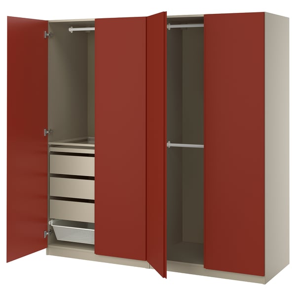 PAX / VIKANES Kledingkastcombinatie, grijs/beige/roodbruin, 200x60x201 cm