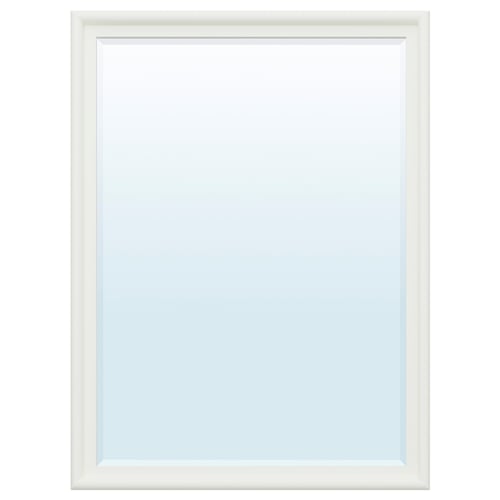 Een PINGSTSYREN spiegel met een wit grenen frame. Het heeft afgeschuinde randen en kan verticaal of horizontaal hangen.