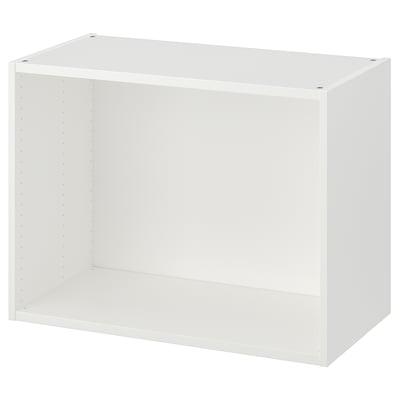 Wit PLATSA opbergmeubel. Minimalistisch, rechthoekig, open achterkant, eenvoudig te monteren ontwerp. Gemaakt van vezelplaat en spaanplaat.