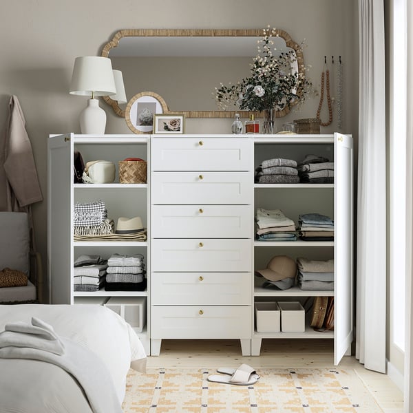 PLATSA Kast met deuren en lades, wit/SANNIDAL wit, 180x57x133 cm