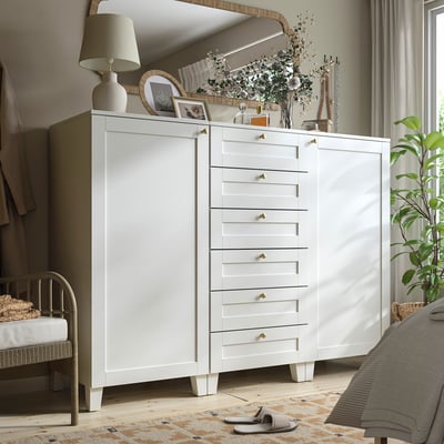 PLATSA Kast met deuren en lades, wit/SANNIDAL wit, 180x57x133 cm