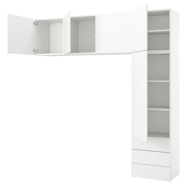 PLATSA Kledingkast met 5 deuren+3 lades, wit/Fonnes wit, 240x42x241 cm
