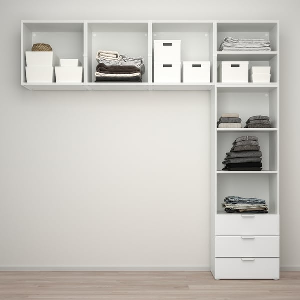 PLATSA Kledingkast met 5 deuren+3 lades, wit/Fonnes wit, 240x42x241 cm