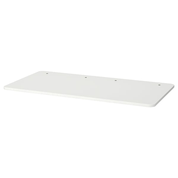 Een wit RELATERA tafelblad. Het is rechthoekig, gemaakt van melaminefolie met een vlekbestendig oppervlak. Perfect voor school of knutselen.