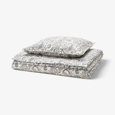 RODGERSIA grijs paisley dekbed en kussensloop, katoen-viscose blend, bloempatroon, vierkante vorm, knoopsluiting.