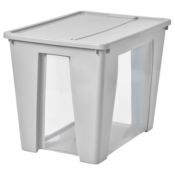 SAMLA Bak met deksel, transparant/lichtgrijs, 57x39x42 cm/65 l