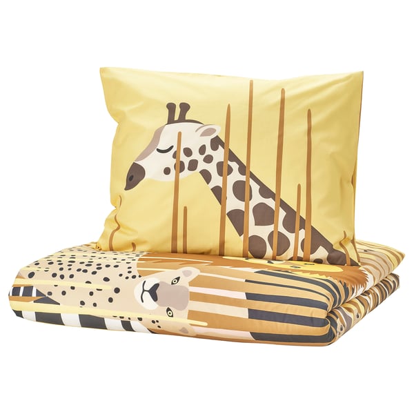 Gele kinderen beddengoed set met giraffe ontwerpen. Inclusief dekbedovertrek & kussensloop, katoen & viscose.