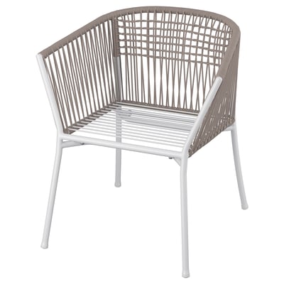 SEGERÖN stoel, grijs, buiten. Geweven touw, gepoedercoat stalen frame, gebogen achterkant, compact ontwerp.