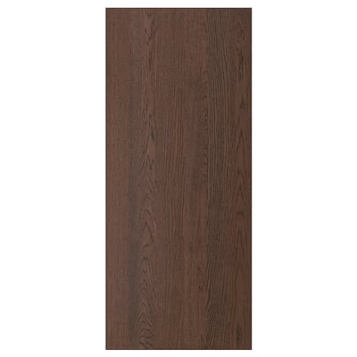 Donker houten paneel, rechthoekig, gladde nerfstructuur, afwerking met eikenfineer, massief houten randen.