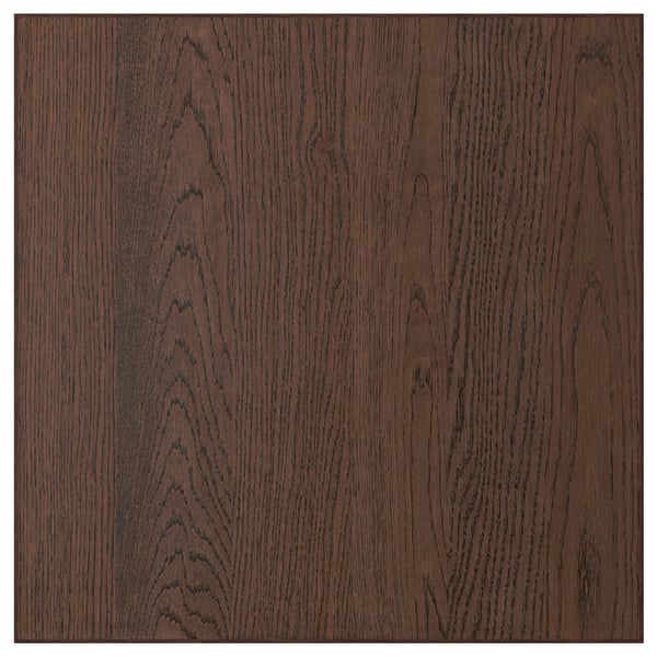 Donkerbruin eiken houten paneel, vierkante vorm, natuurlijke korreltextuur, modern design.