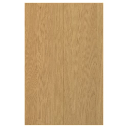 Een SINARP houten deur in een licht eiken afwerking, met een eenvoudig rechthoekig ontwerp met een massief houten rand.