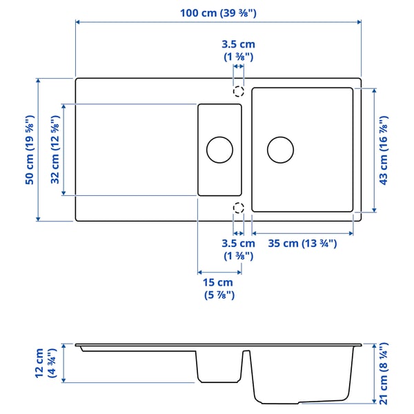 Illustratie met afmetingen voor het product: SINKSJÖN.