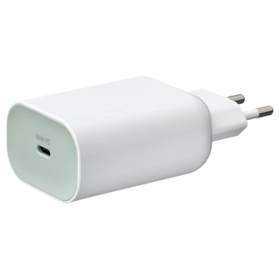 Witte, compacte usb-c oplader, 65w pd, met platte stekker.