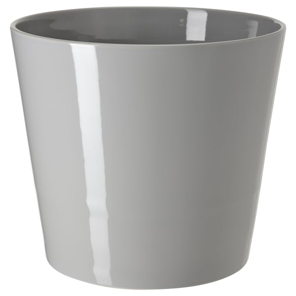 Grijze SKOGSVINBÄR plantenbak, cilindrisch, modern design, steengoed, binnen/buiten gebruik.